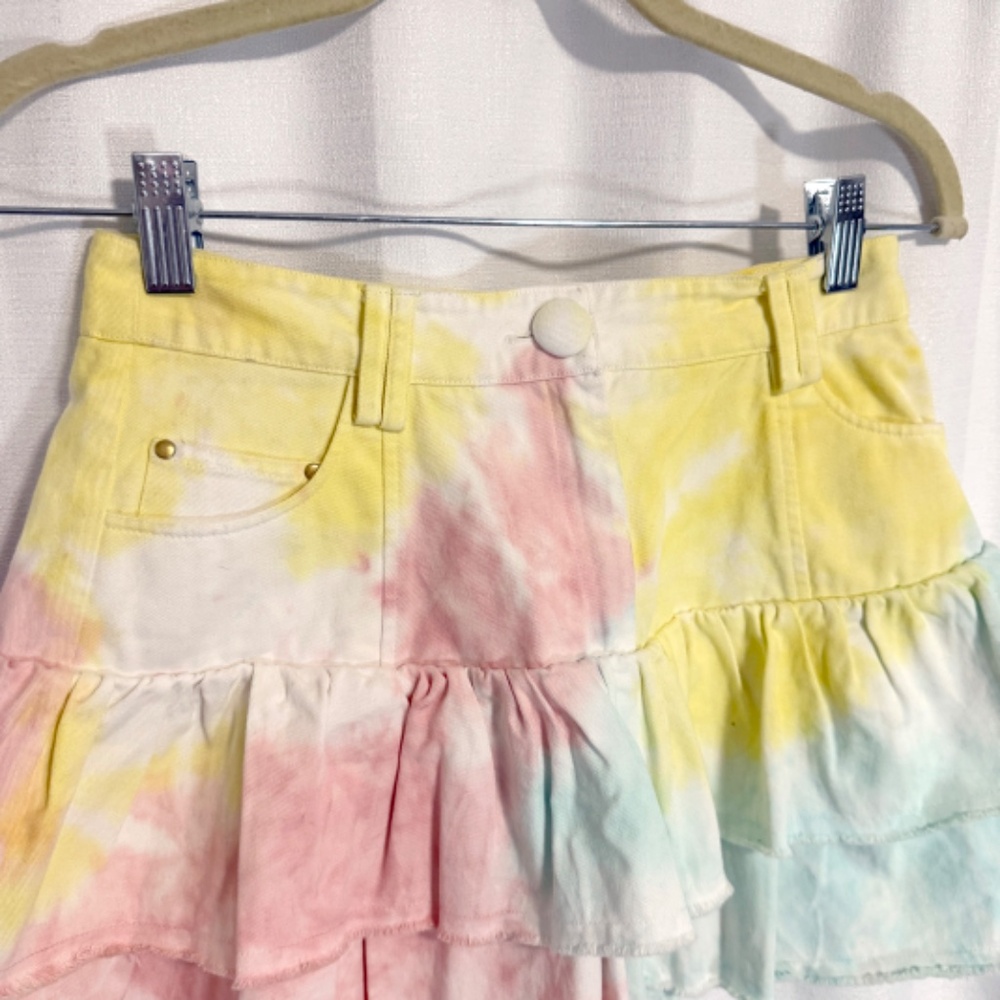 LoveShackFancy Landen Rainbow Radial Tie Dye Tiered Cotton Mini Skirt Size 2 - Picture 3 of 11
